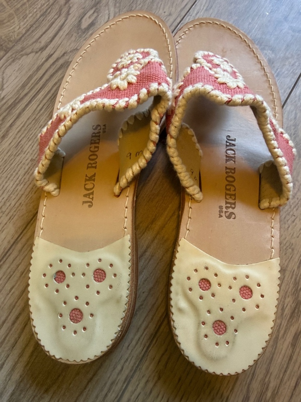 Perfect like new Jack Rogers original Navajo linen pink cream sandals 9 - Picture 2 of 5